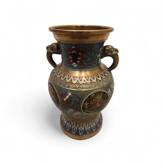 Vintage Chinese Cloisonné Enamel Dragon Urn Vase Censer 13” Brass 2 Handle - Picture 2 of 6